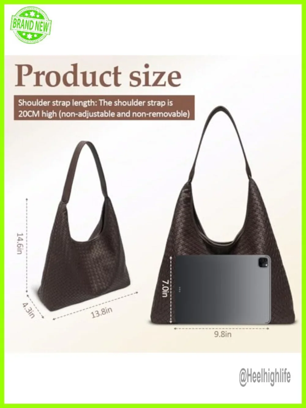Woven Textured Faux Leather Hobo Shoulder Bag Large Capacity Slouchy Tote